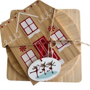 Set Of 3 Small Charcuterie 8"x 8" & 7"x7" Holiday Wooden Boards